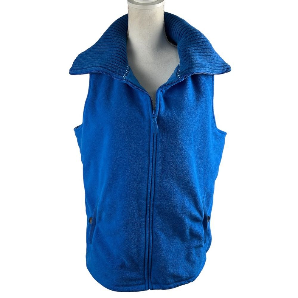 Lands End Turquoise Thick Lined Fleece Vest Large Zip Front
